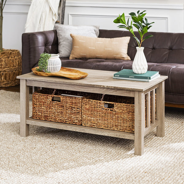 Mission Storage Coffee Table with Baskets Living Room Walker Edison 
