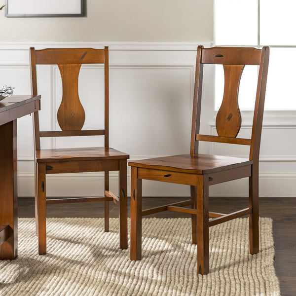 Rustic Wood Dining Chairs, Set of 2 Dining Room Walker Edison Dark Oak 