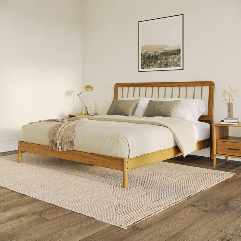 Mid-Century Modern Slatted Solid Wood Bedframes Bedroom Walker Edison 