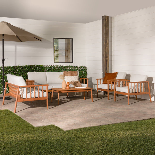 Modern 5-Piece Solid Wood Spindle Patio Chat Set Living Room Walker Edison Brown 