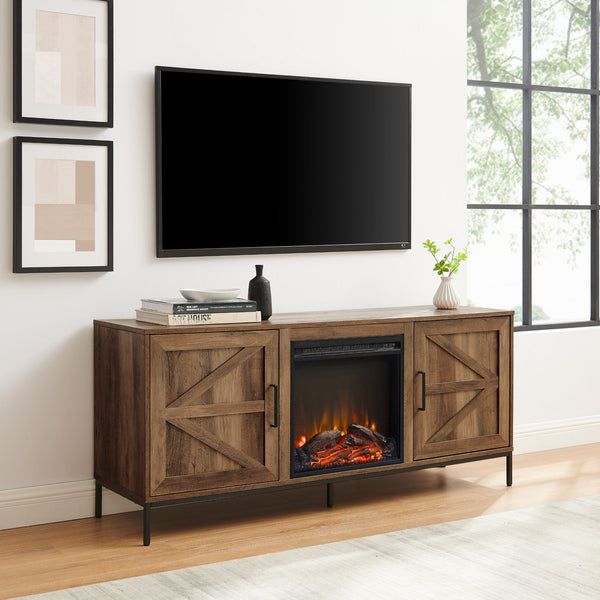 Modern Farmhouse Barn Door Fireplace TV Stand for TVs up to 65” Entertainment Centers & TV Stands Walker Edison Rustic Oak 