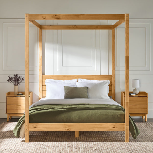 Minimalist Solid Wood Low Bedframe Bedroom Walker Edison With Canopy Queen Natural Pine