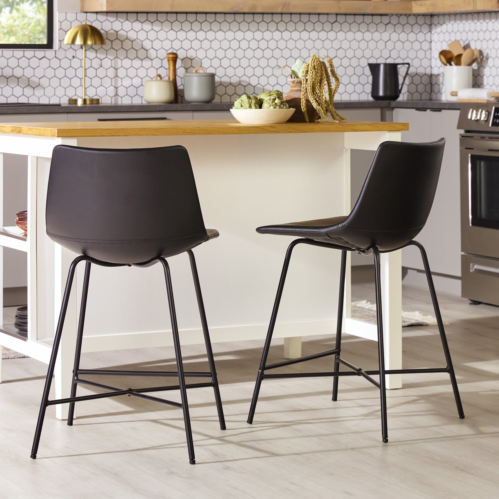 Modern Upholstered Counter Stool with Metal X Base, Set of 2 Dining / Kitchen Walker Edison 